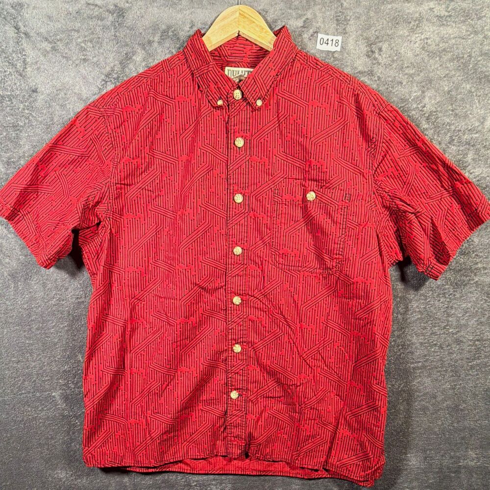 Duluth Trading Co Men's XL Regular Red Black Geometric SS Button-Down Pockets